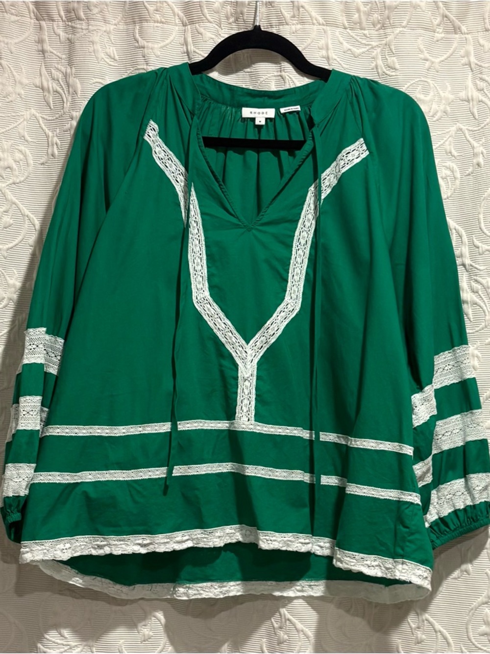 RHODE Emerald Green Lace-Trim Peasant Tunic